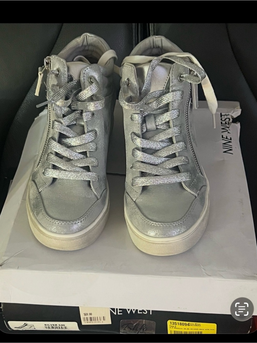 Nine West Metallic Silver High-Top Sneakers comes with white shoelaces